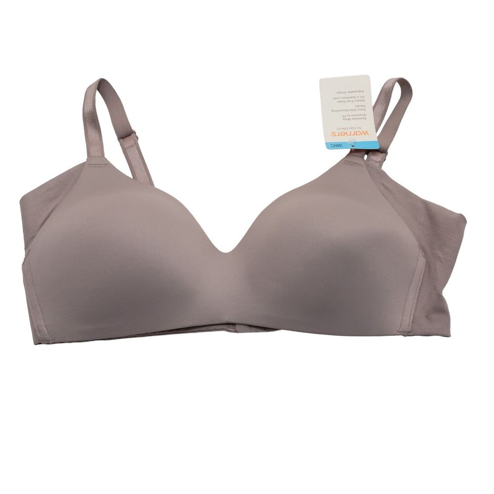 Warners 36C No Side Effects Wireless Lift Lightly Lined Taupe Bra Seamless Wings